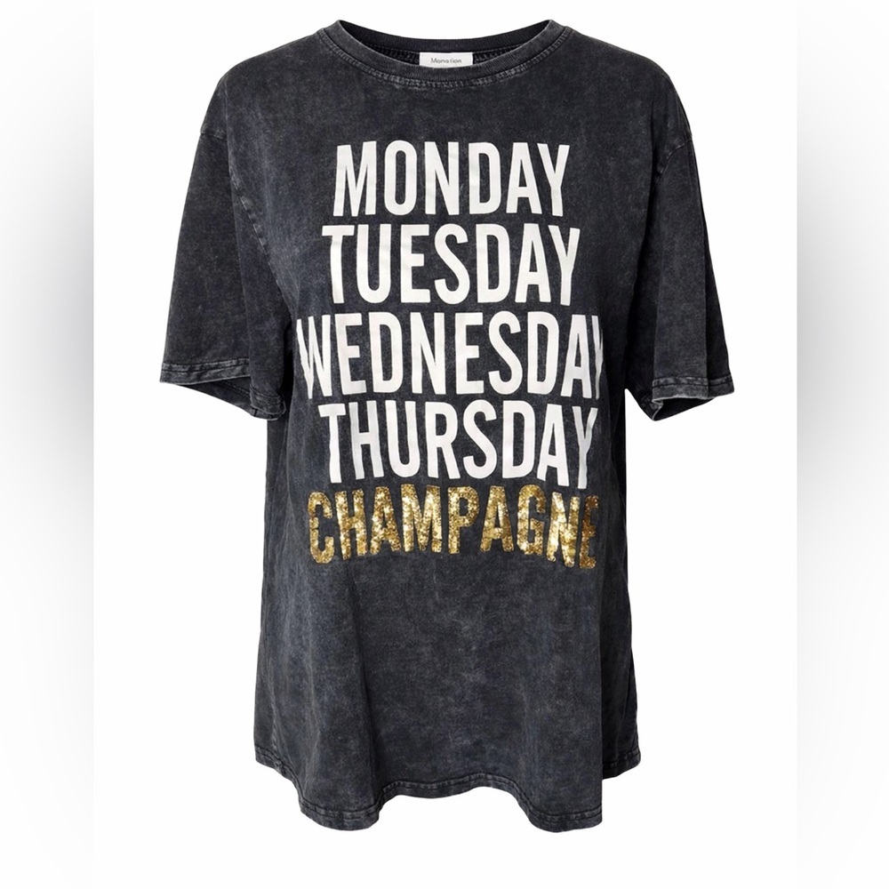 Monstrito Champagne Weekend Graphic Tee Acid Wash Oversized Party Top- Medium